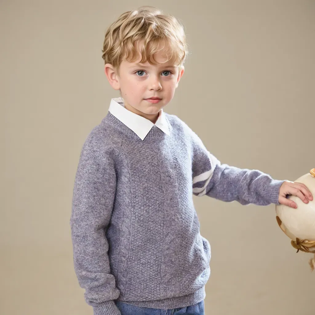 Cable Knit Kid's Wool Sweater with Stripes REAL SILK LIFE