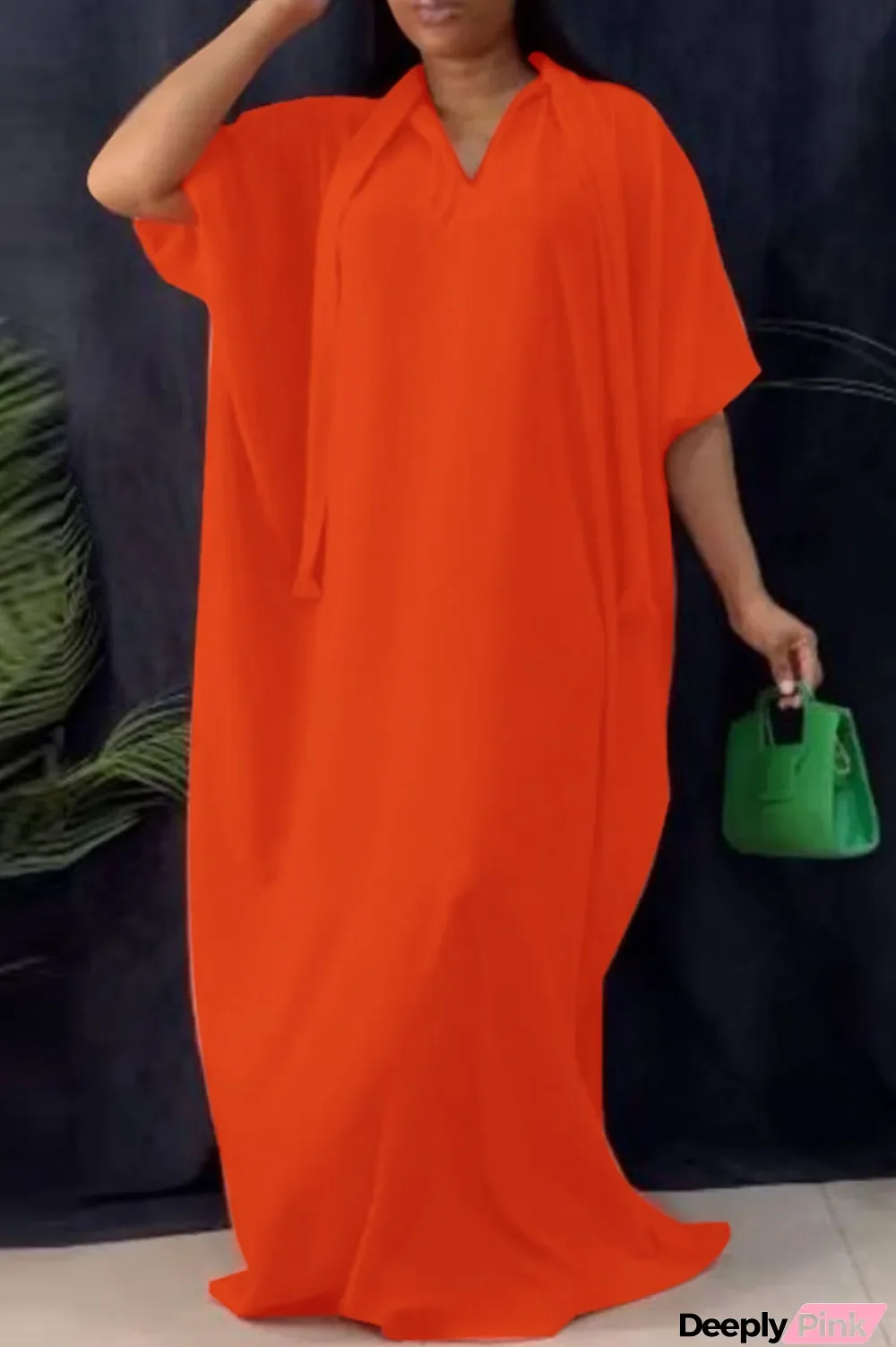 Tangerine Red Casual Solid Bandage Patchwork Ribbon Collar Straight Dresses