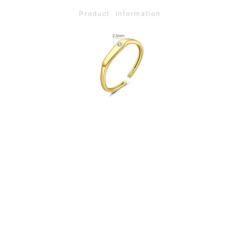 18K Gold Plated White Gold Plated 925 Sterling Silver Zircon Geometric Open Rings