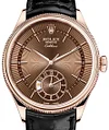 MEN'S WATCH ROLEX CELLINI DUAL TIME EVEROSE GOLD 50525 BROWN GUILLOCHE DIAL