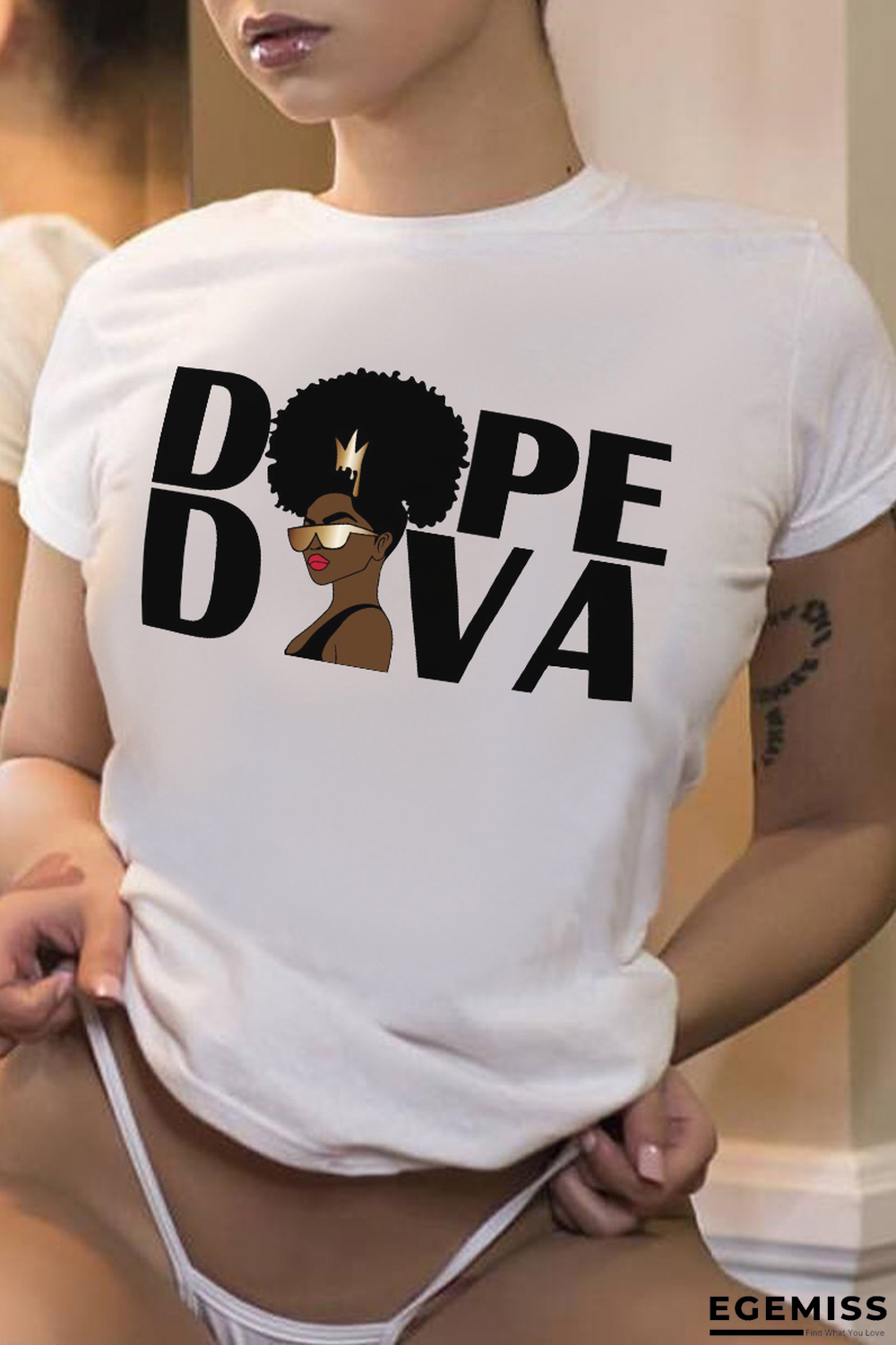 White Daily Vintage Print Patchwork Letter O Neck T-Shirts | EGEMISS