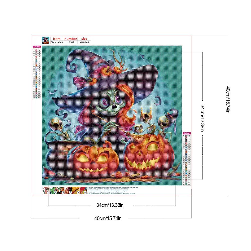 Full Round Diamond Painting 40*40cm - Witch And Pumpkin