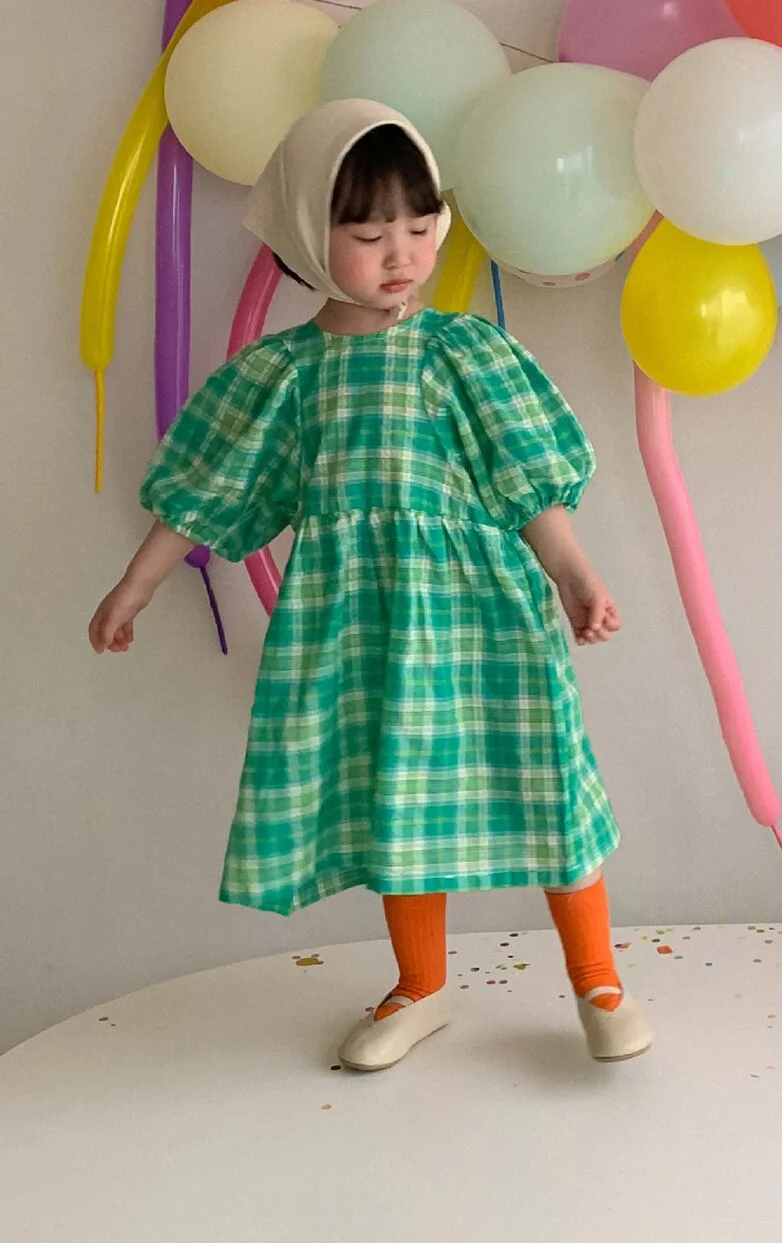 Retro Baby Spring Summer Girls Cotton Dress Kids Teenagers Children Clothes Outwear Puff Long Sleeve High Quality