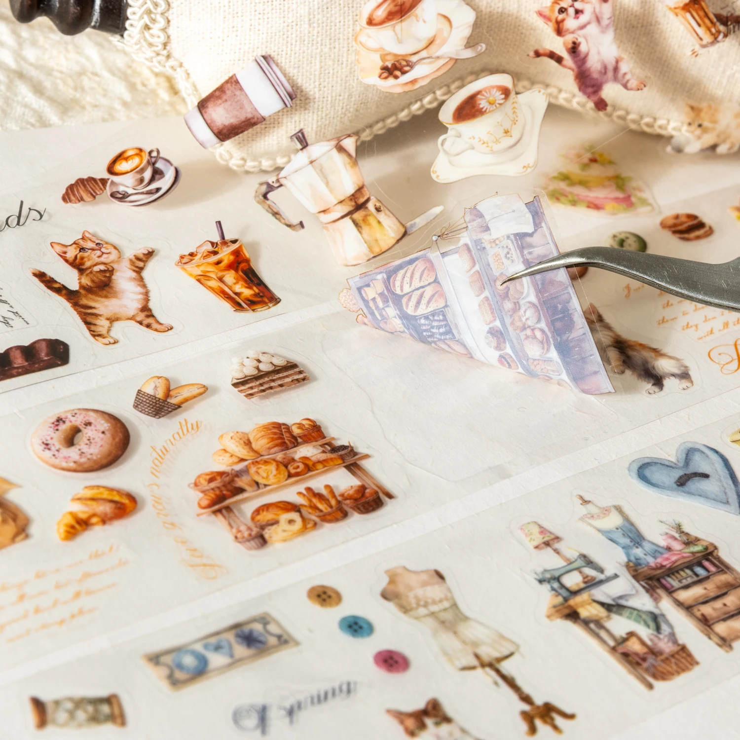 PET 테이프 - 50mm*200cm 고양이 손 시리즈 빈티지 커피 고양이 조경