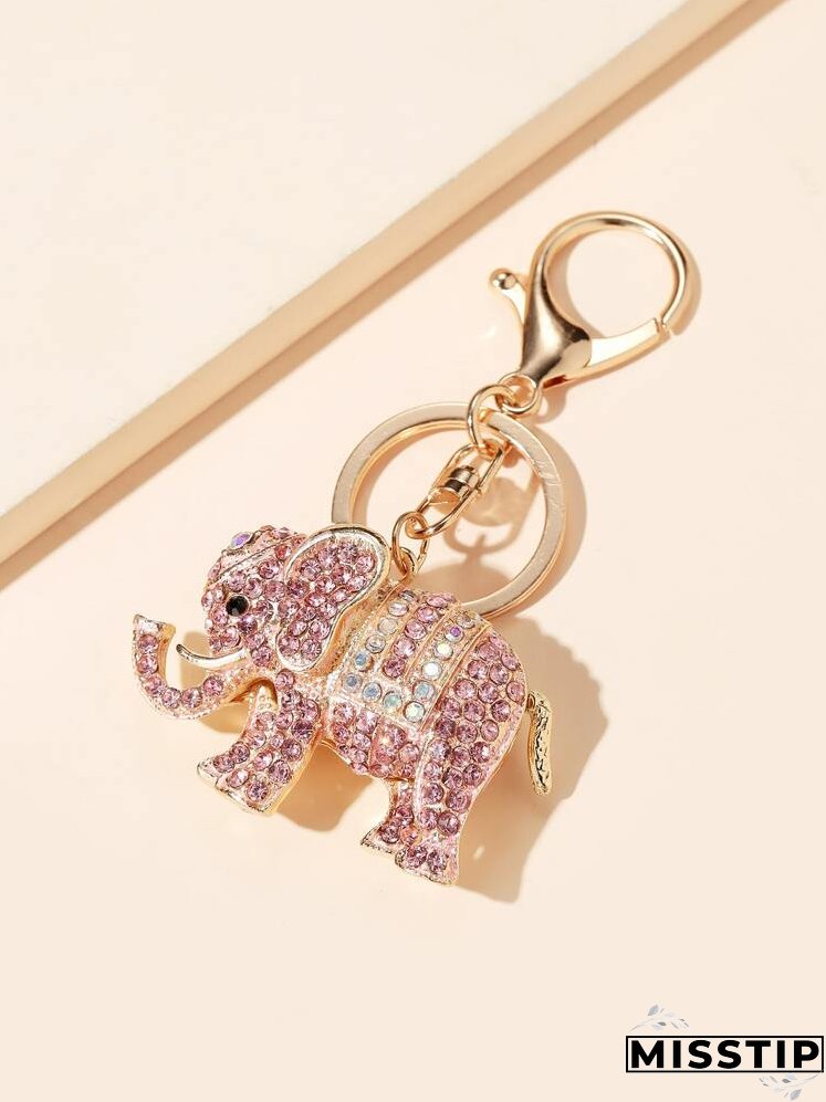 Rhinestone Decor Elephant Charm Keychain