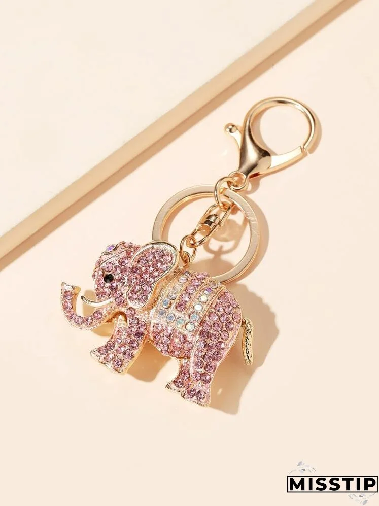 Rhinestone Decor Elephant Charm Keychain