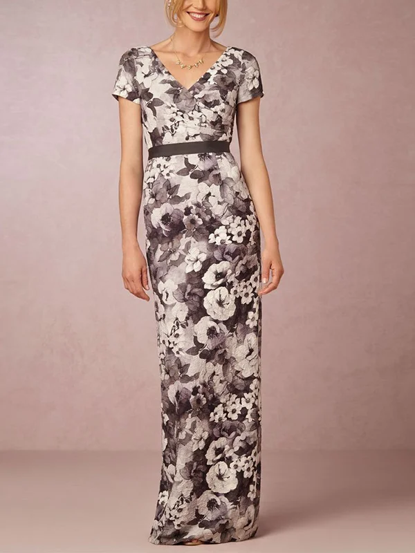 V-Neck Short Sleeve Print Maxi Dress