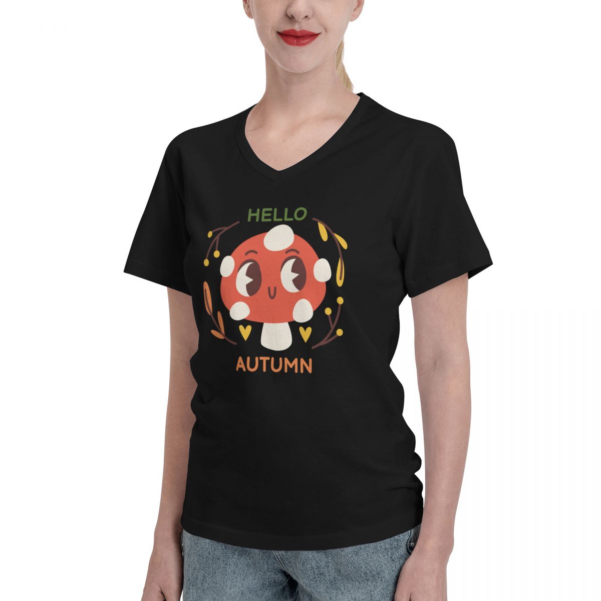 Hello Autumn Women's Cotton V-neck T-Shirt