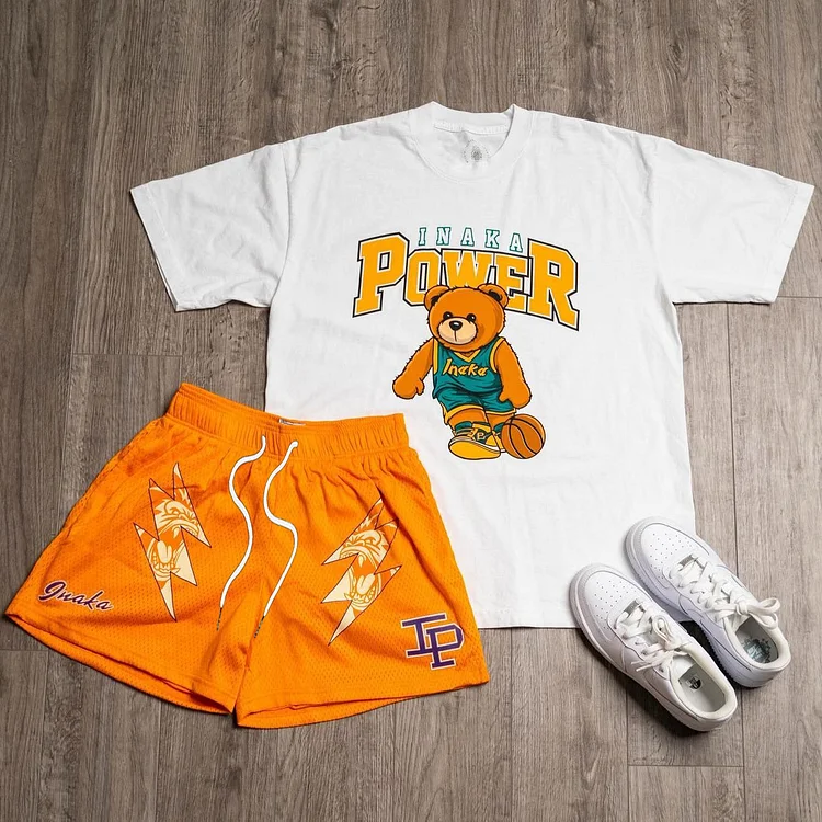 Casual Power Print T-Shirt Shorts Two-Piece Set