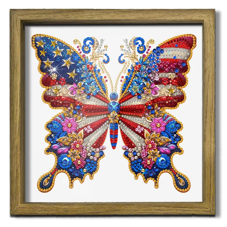 Independence Day Butterfly 22*22cm Special Shaped Drill Diamond Painting With Frame gbfke