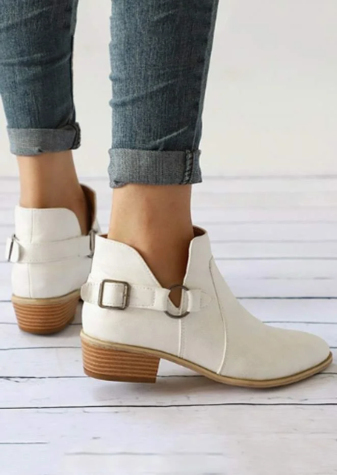 Solid Color Pointed Toe Buckle Embellished Boots