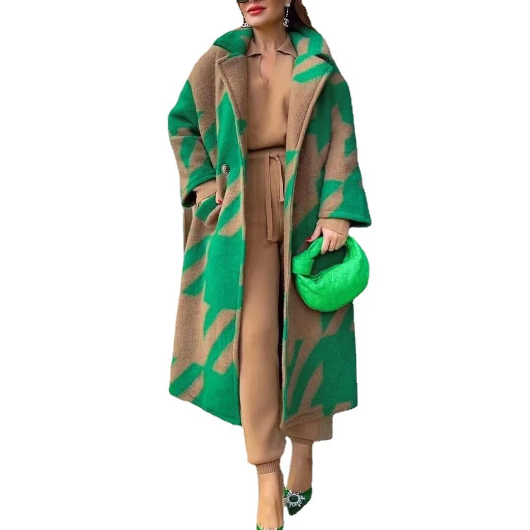 Uveng Uveng New Autumn Women's Dress A Number Of Stylish Long-Sleeved Collar Coat Prints This Coat