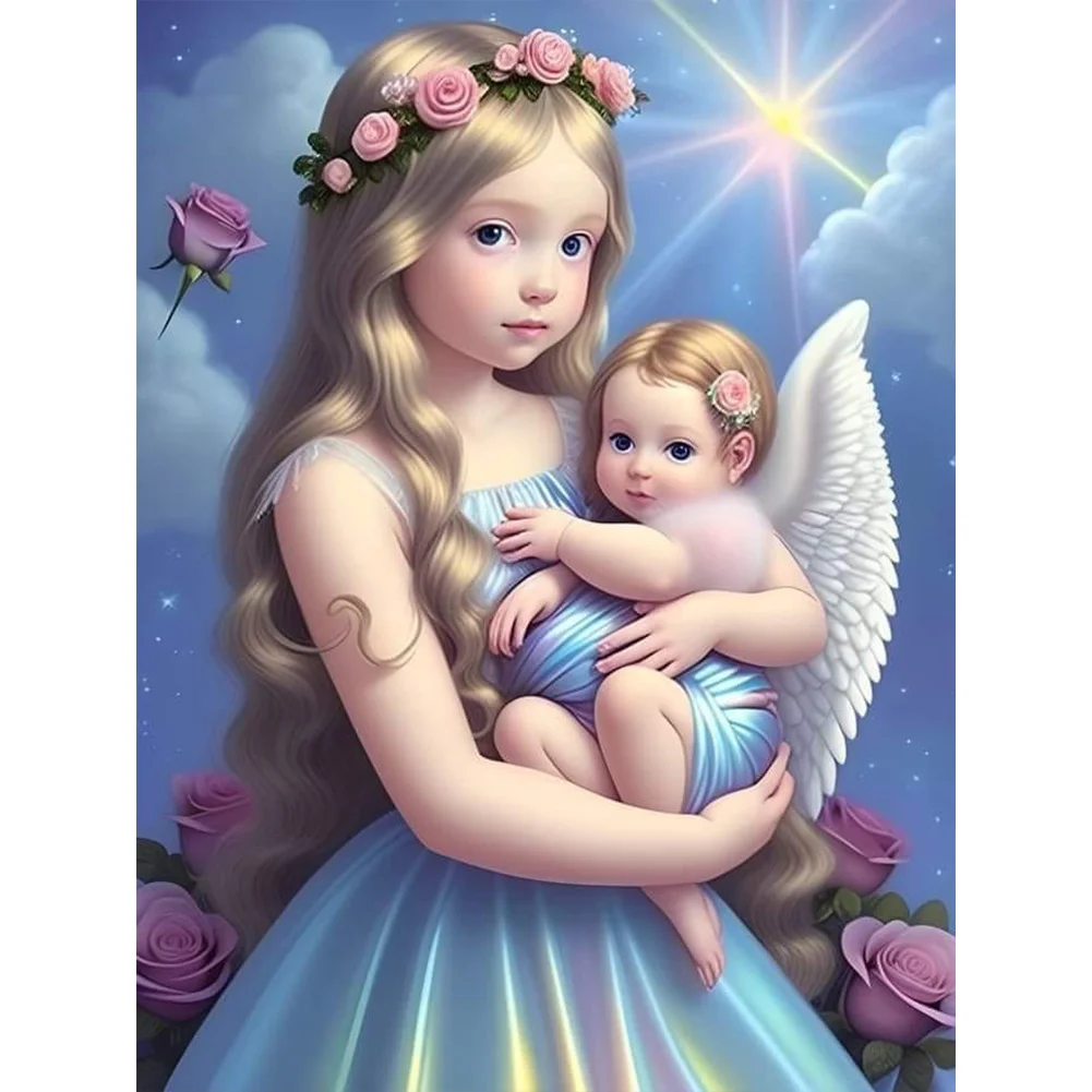 Full Round Diamond Painting 30*40cm - Little Girl And Angel
