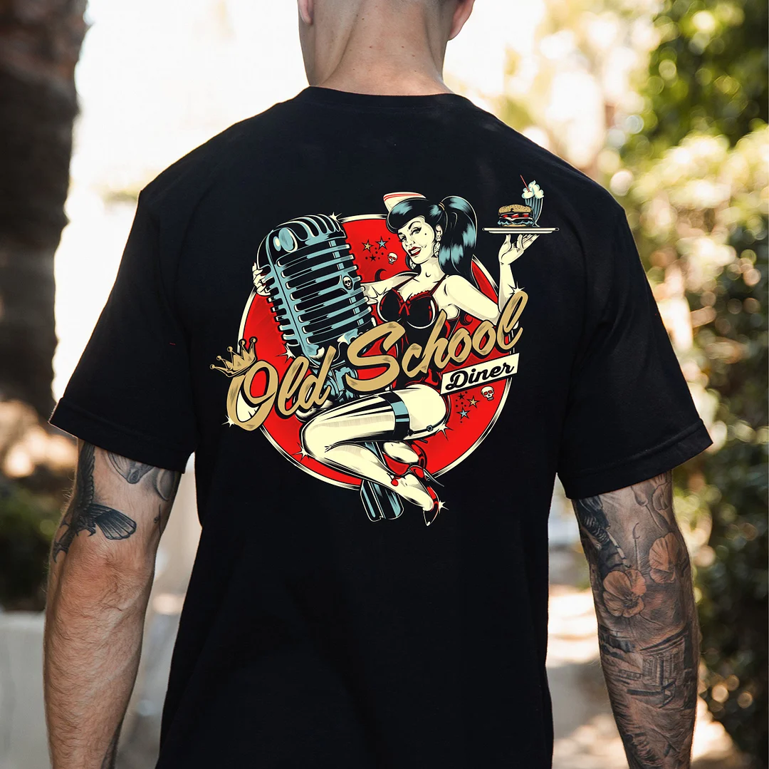 OLD SCHOOL DINER Sexy Lady Black Print T-shirt