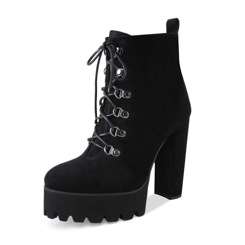 Onlymaker Winter Platform Flock ankle boots thick high heel Buckle Strap for women plus size us5~us13 for ladies booties