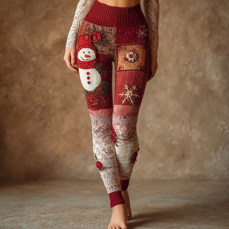 Christmas Inspired Patchwork Cozy Knit Leggings