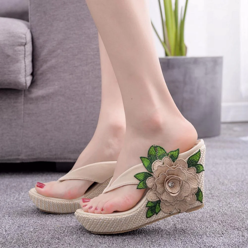 Vstacam Summer High Heel Slippers Woman Slippers Lady Home Slippers Casual Beach Flip Flops Thick Bottom Sandals Women Shoes