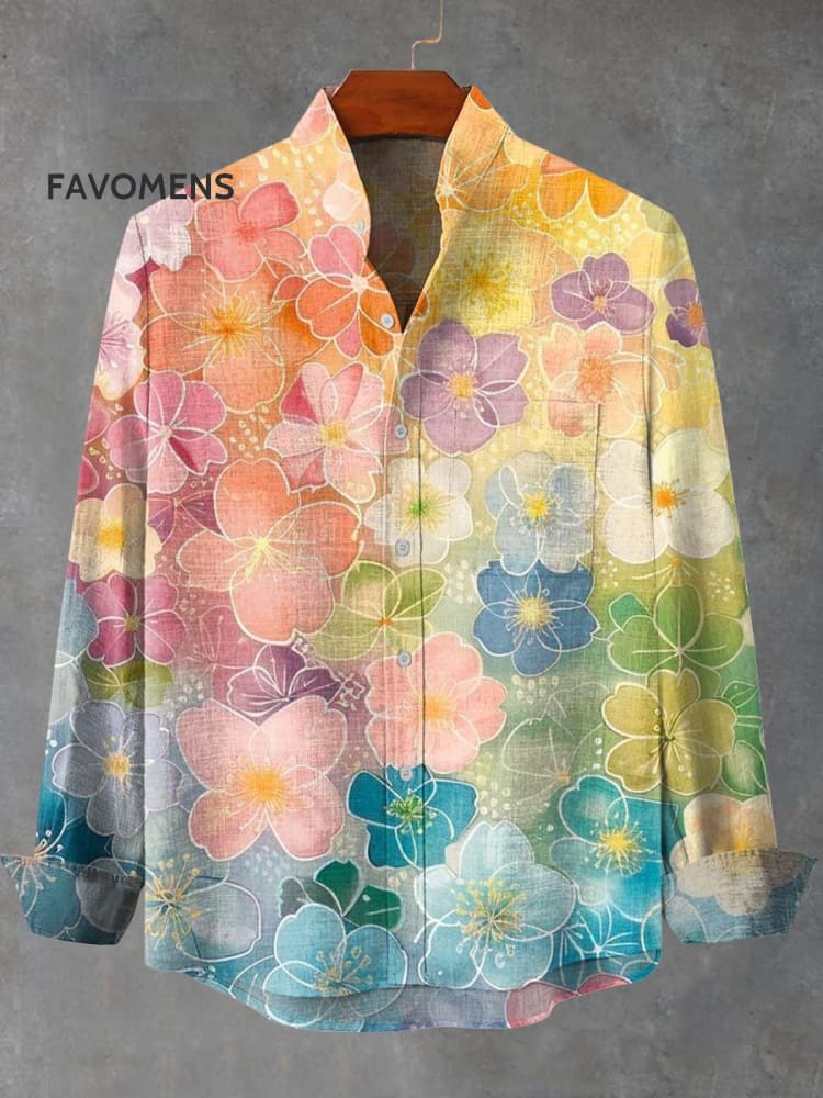 Retro Fresh Flower Border Printed Casual Sweatshirt Multicolor / S