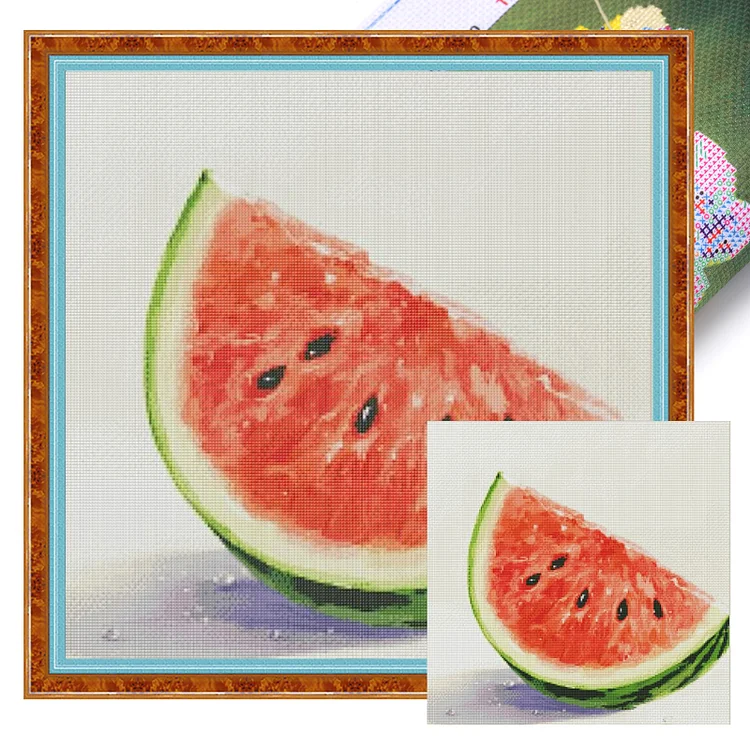 【Fairy Brand】Watermelon in the Food Series 50*50cm 14CT Stamped Canvas Cross Stitch（Egyptian cotton） gbfke