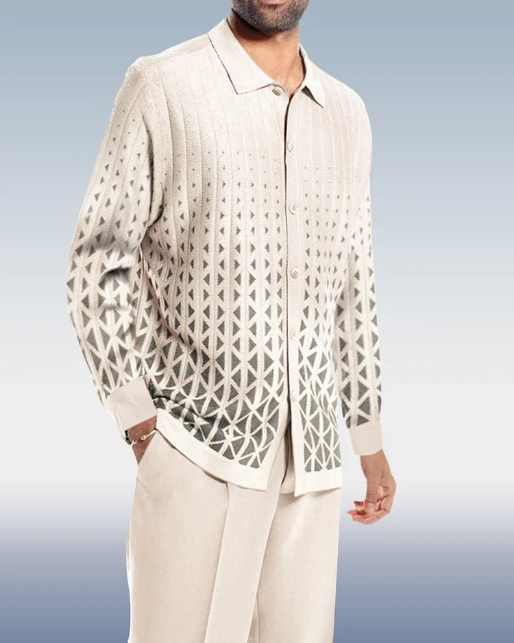 Suitmens White Criss Cross Pattern Walking Suit Long Sleeve Set