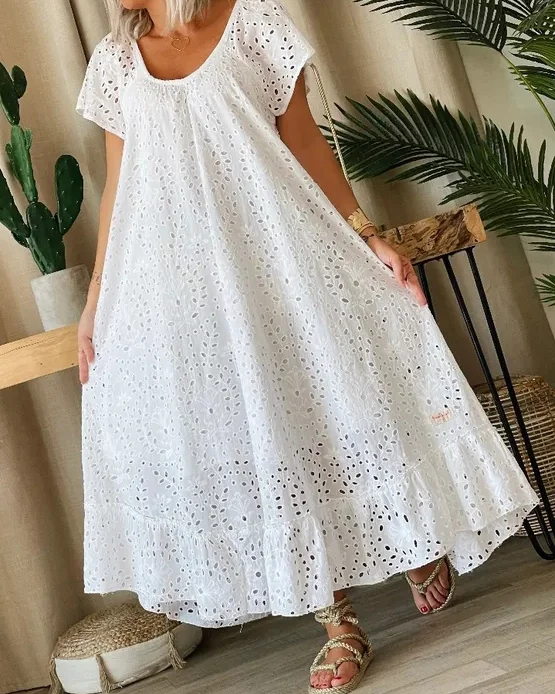 round neck lace swing dress