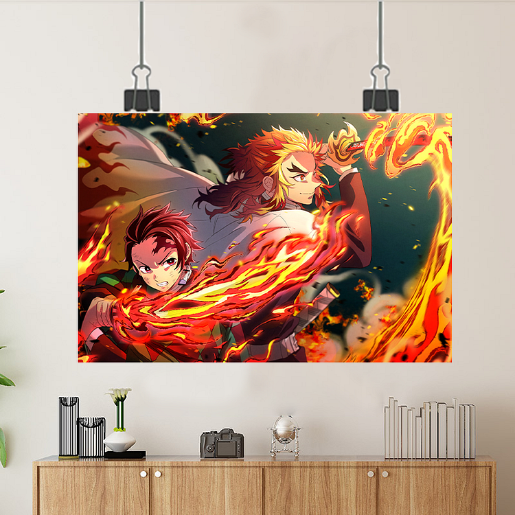 Demon Slayer-Flame Pillar:Kyōjurō Rengoku&Tanjiro Kamado/Custom Poster/Canvas/Scroll Painting/Magnetic Painting