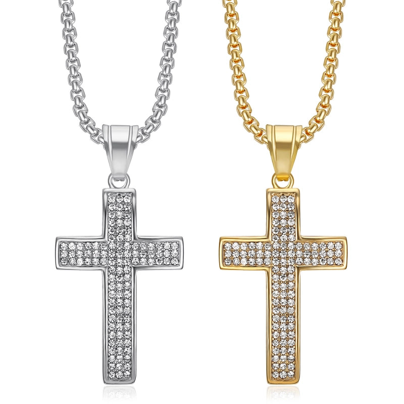 1 Piece 27*54mm Titanium Steel Zircon Cross Pendant Chain Jewelry Accessories