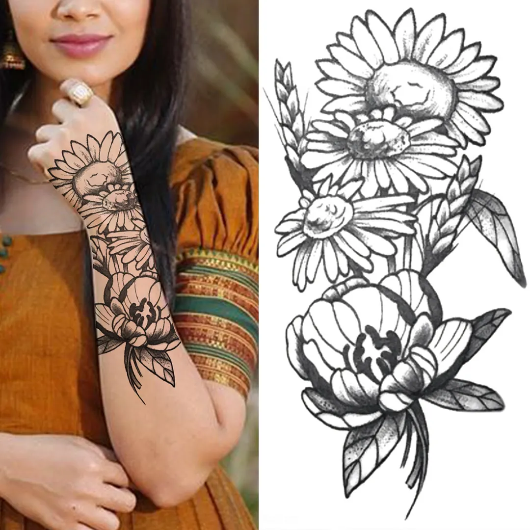 Sdrawing Pendant Temporary Tattoo For Women Men Butterfly Elephant Flower Fake Tattoo Waterproof Half Sleeve Thigh Tatoo Sticker