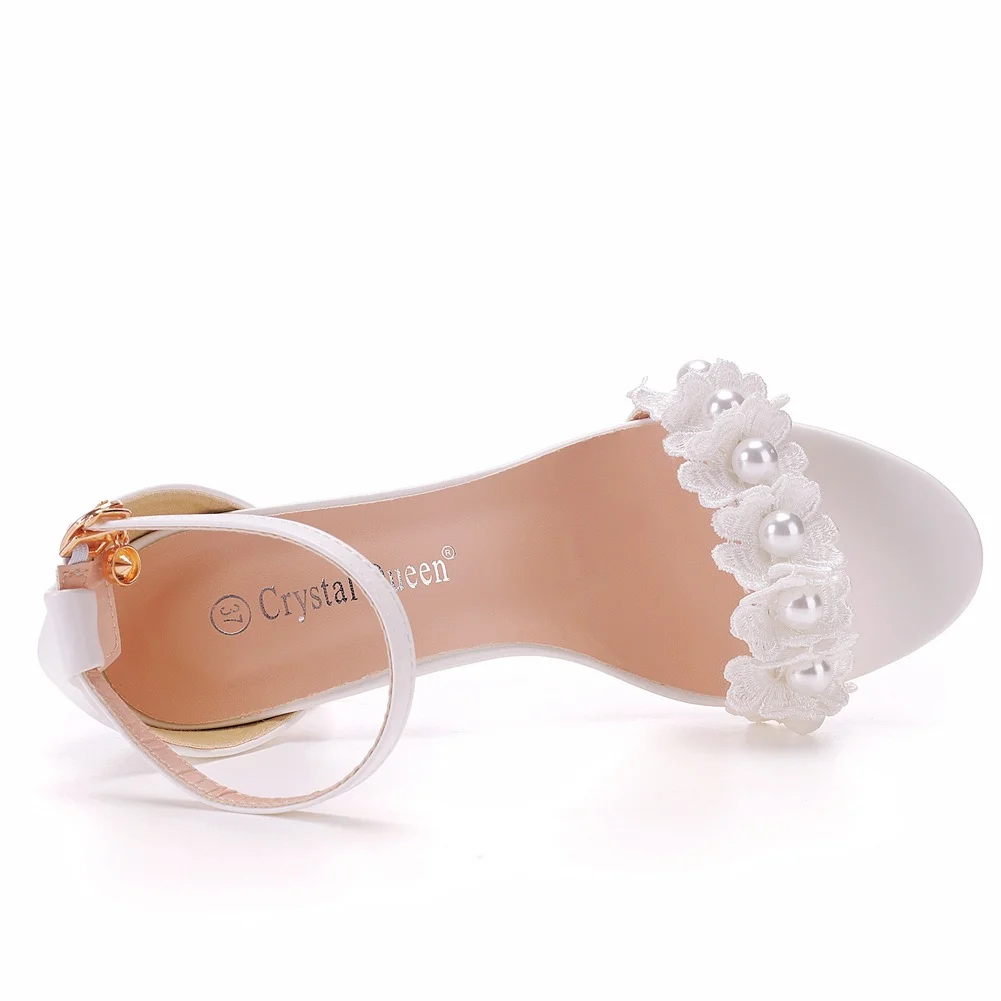 Breakj Breakj Cm Round Head With Thick Heel And Shallow Mouth With Sandals Beaded Flowers Wedding Dress Shoot High Heels Sandals