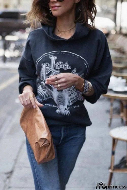 Music Print Loose Hoodie