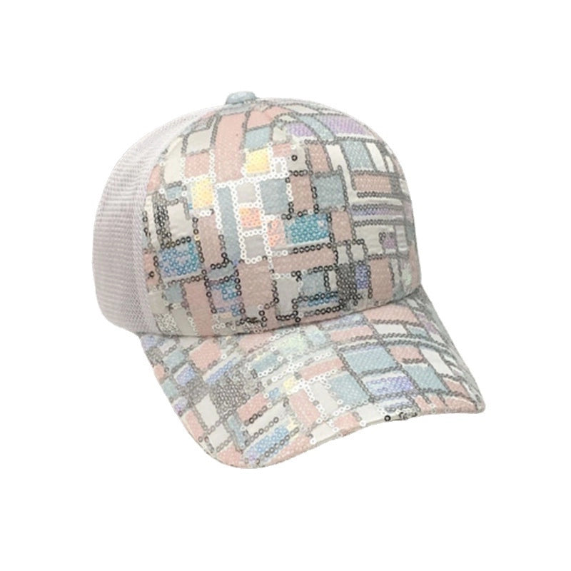 Women’s Streetwear Shiny Solid Color Sequins Curved Eaves Baseball Cap