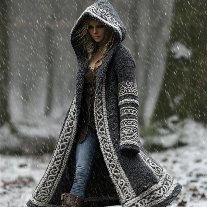 Women's Viking Rose Gold Celtic Knot Warmth Knit Hooded Cardigan