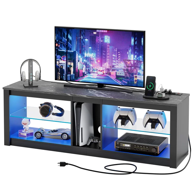 Bestier Gaming Entertainment Center TV Stand with LED Lights & Power Outlet for TVs up to 60"