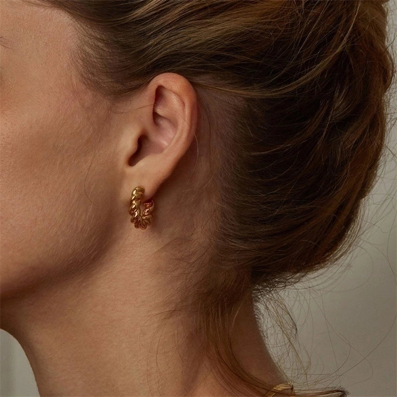 Fashion Stainless Steel Gold-plated C- Shaped Twist Women’s Earrings