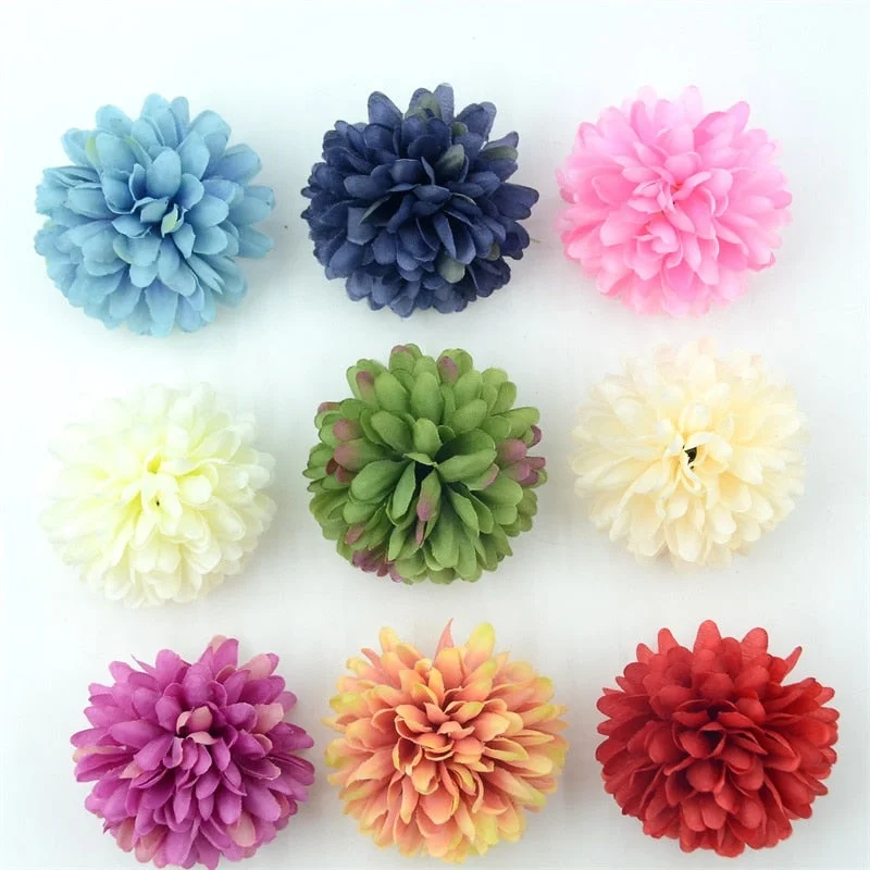 20pcs/lot 7cm Chrysanthemum Silk Artificial Flower Head Hydrangea Flowers Home Wedding Decoration Candy Gift Box DIY Accessories