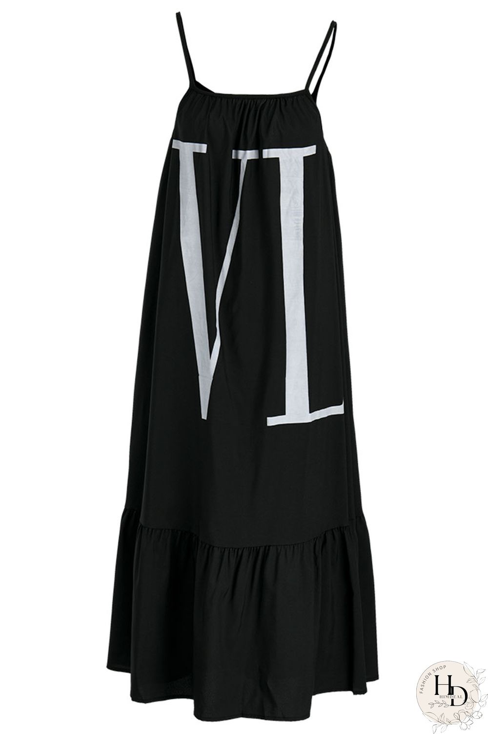 Black Fashion Off The Shoulder Sleeveless Slip Swagger Knee-Length Print Dresses