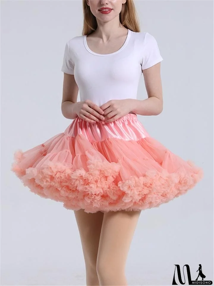 Pretty Ballet Elastic Waistband Tulle Mini Flared Tutu Skirt