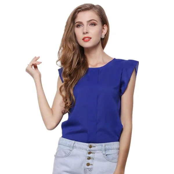 CUHAKCI Summer Chiffon Blouse Hollow Out Tops Women Fashion Womens Short Petal Sleeve Casual Shirts