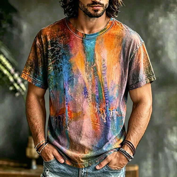 Men's Retro Hippie Abstract Art Print Casual T-shirt