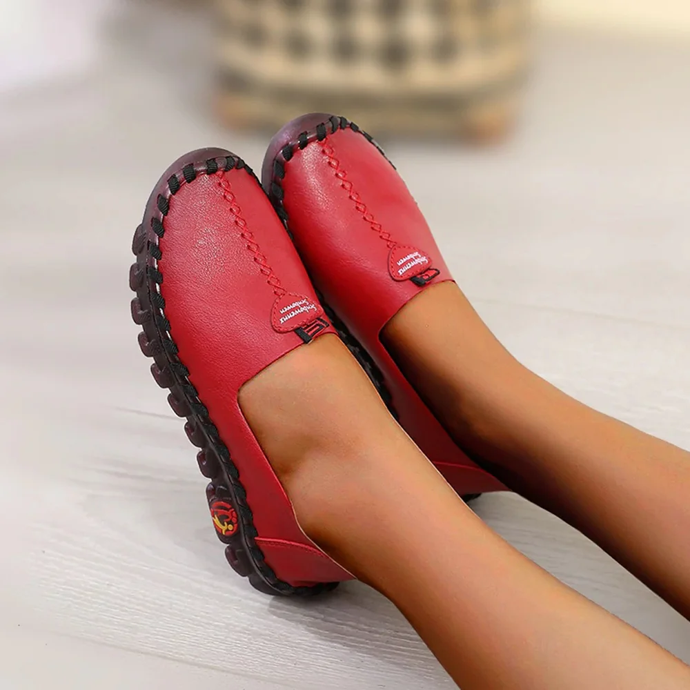 Smiledeer 2023 Wide Fit Leather Flats Slip Ons Loafers Shoes