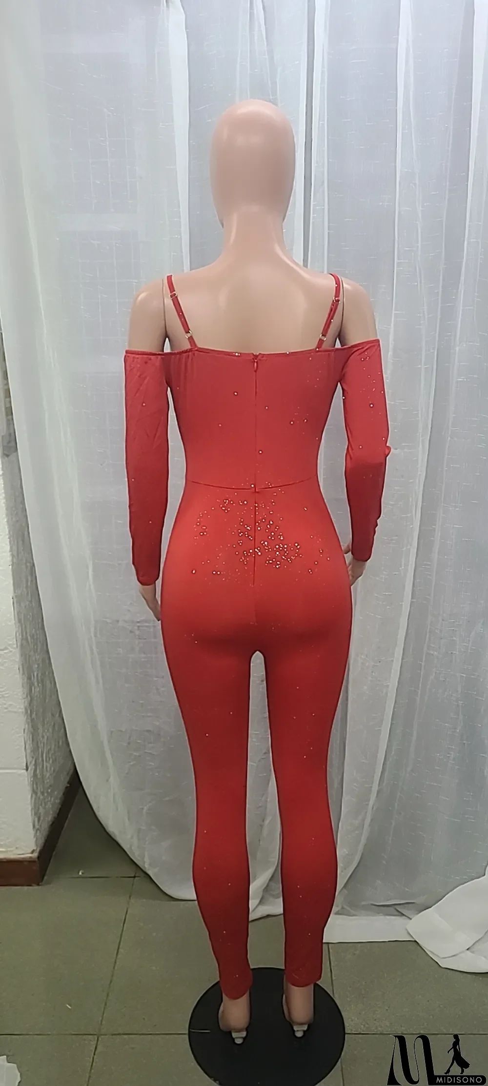 MidiSono - Women's Black Low Neck Sexy Tight Fitting Jumpsuit