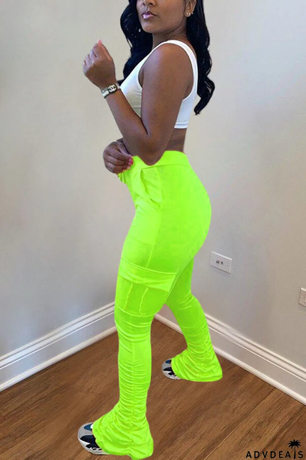 Orange Drawstring High Solid Pocket Draped Boot Cut Pants Bottoms