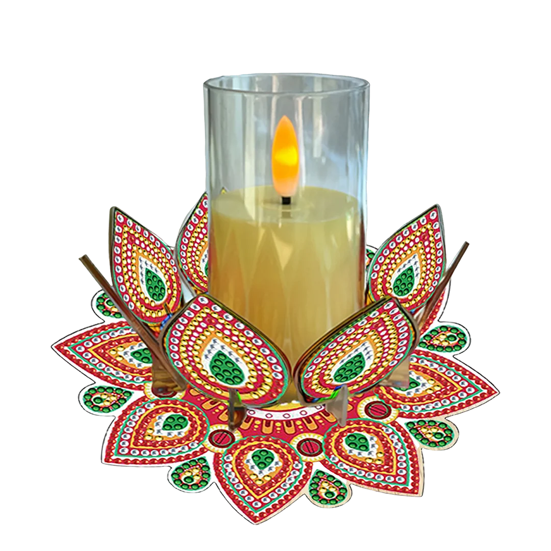 Mandala Lotus-J Acrylic DIY Diamond Painting Candle Holders Without Candles Crystal Painting Tealight Candle Stand Table Centerpiece for Adults Beginners Home Party Decor