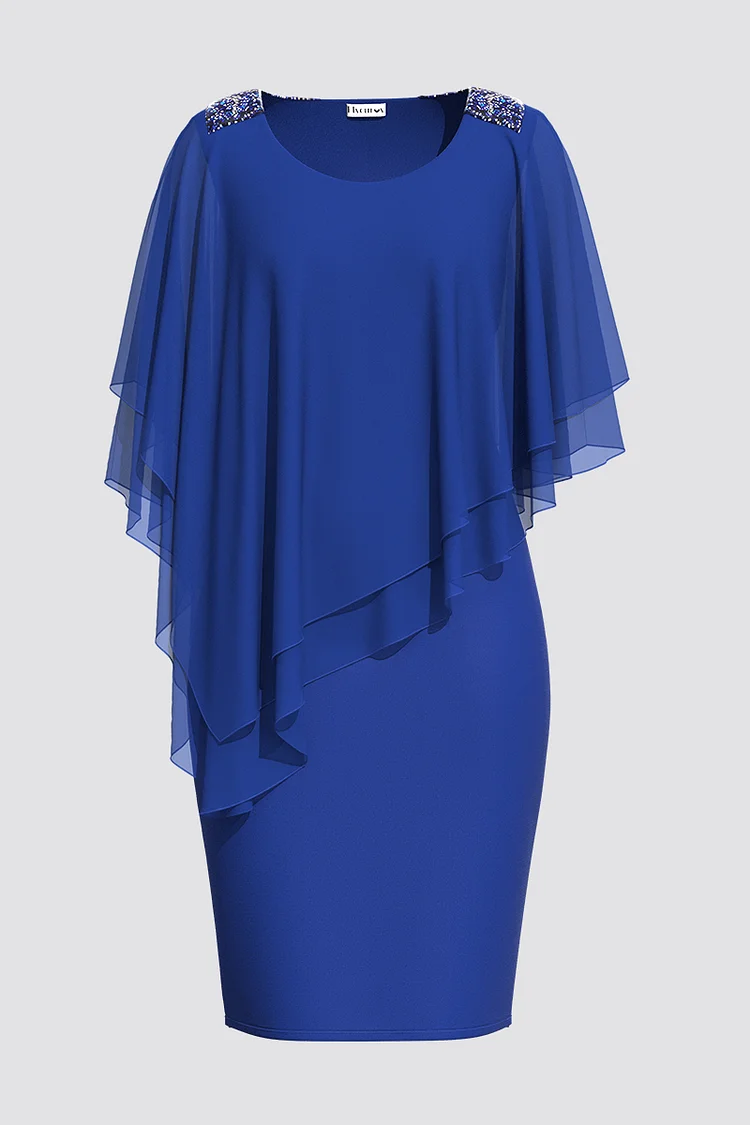 Flycurvy Plus Size Formal Royal Blue Beaded Asymmetrical Design Layered Midi Dress  Flycurvy [product_label]
