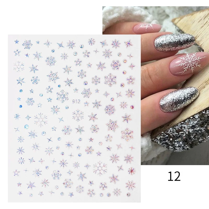 Winter Xmas 3D Nail Sticker Christmas Elk Santa Snowflake Deer Cartoon Slider Design Polish Nails Decals Nail Art DIY Decor Tool-Nail Inspo