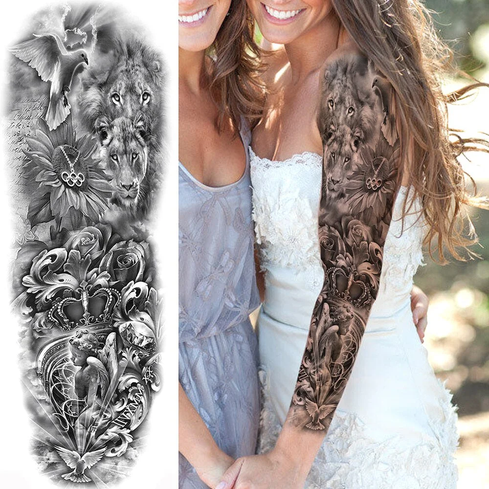 Sexy Full Arm Temporary Tattoos Sticker For Women Men Adult Gun Nun Vines Realistic Fake Tattoo Sleeves Large Tatoos Paste