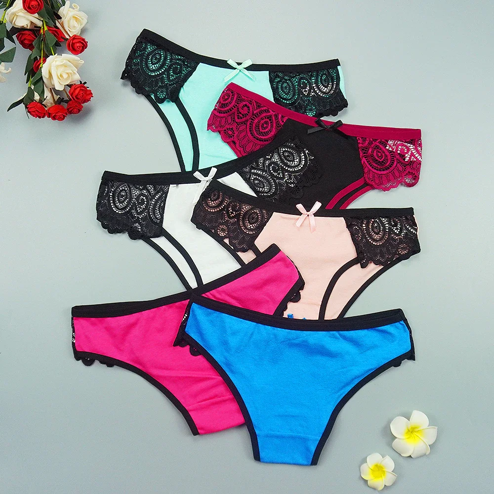 Billionm Cotton Briefs Women Panties 6Pcs/lots Sexy Intimate Underwear Lingerie Breathable Woman Bow Panty M-XL Wholesale Knickers