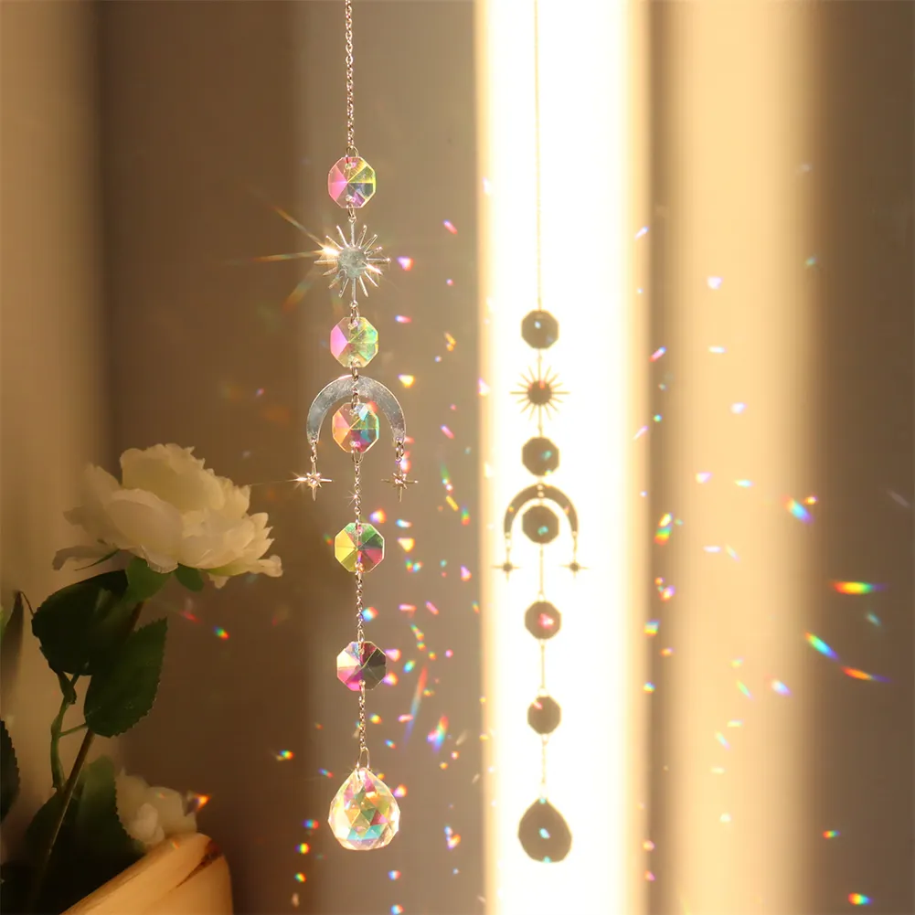 Wind Chime Crystal Catcher Hanging Ornaments Prisms Home Pendant (Moon 3)