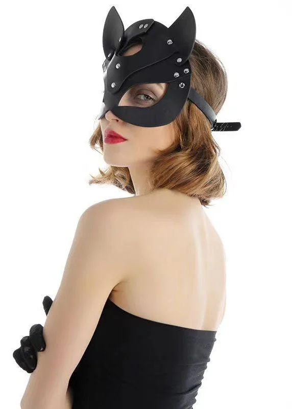 Women Sexy Black Mask Half Face fox Cosplay Leather Sex Mask