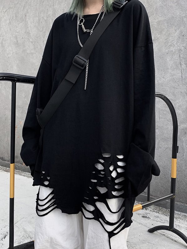 Personality Hole Long Sleeves T-Shirts Tops